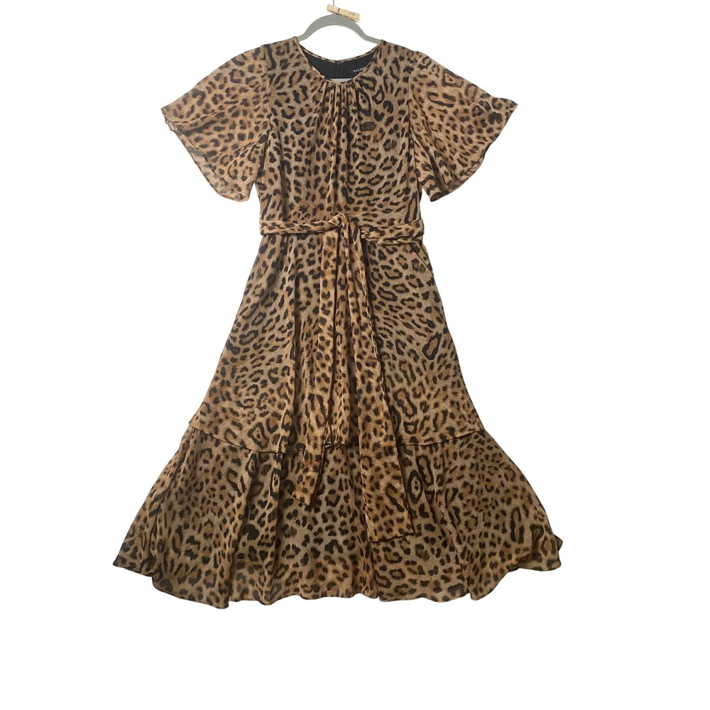 Rachel Roy Collection Leopard Print Flutter Sleeve Midi Dress Brown Black Size 4
